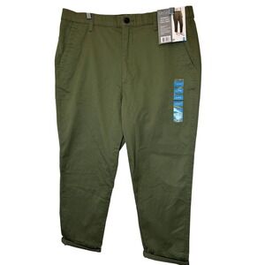 Berkley Jensen Women's Roll Cuff Twill Pant Size XL Green NWT Elastic Back Waist